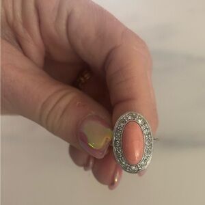 Vintage Silver and Coral Women's Ring